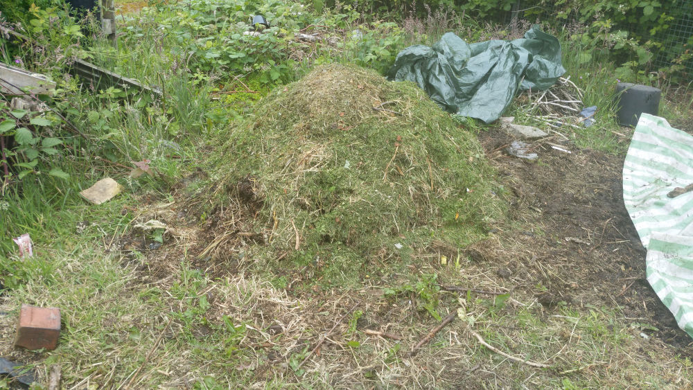 greens and browns gathered in a pile for making compost